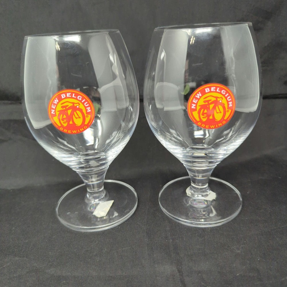 Pair New Belgium Brewing Glasses by rastal with label. 6.25 tall.